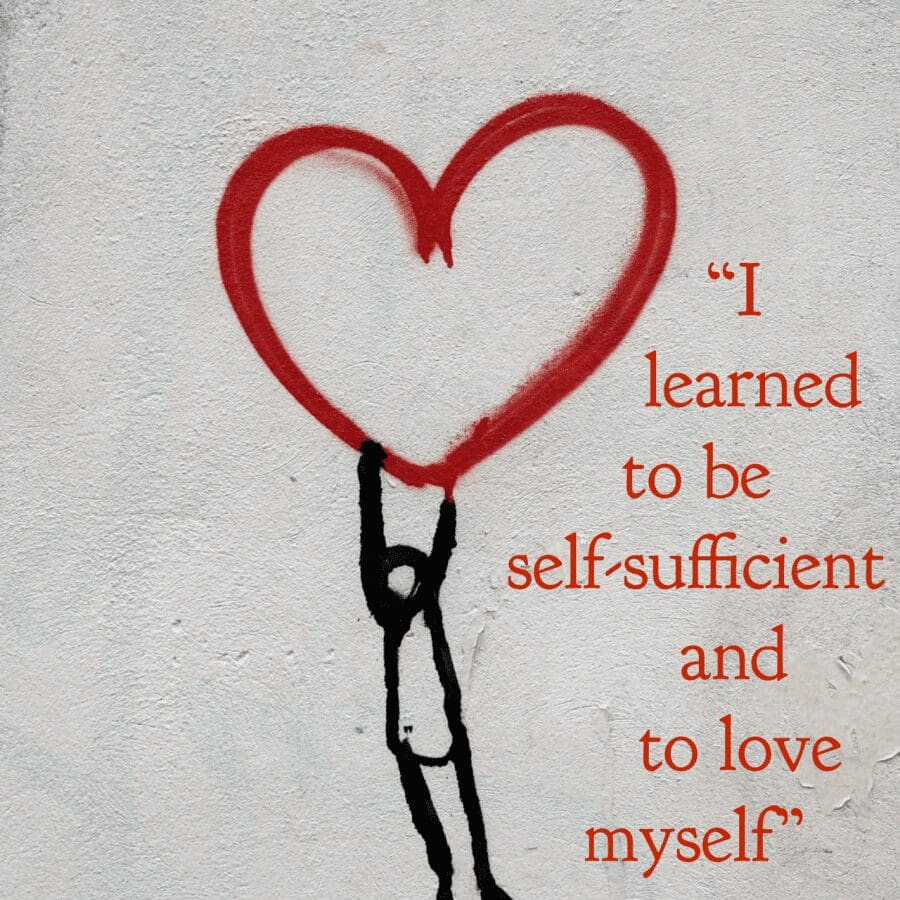 Graffiti heart with self-love quote.